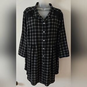 Nygard Babydoll Shirt Dress Mini Sz Large Black And White Euc